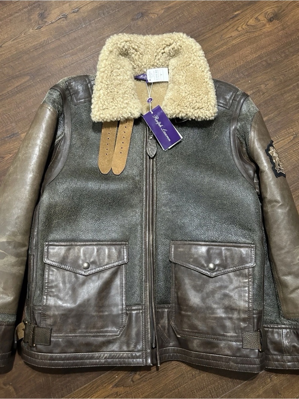 Ralph Lauren Collection Womens Wrenley Shearling Jacket Sz 8 Purple Label